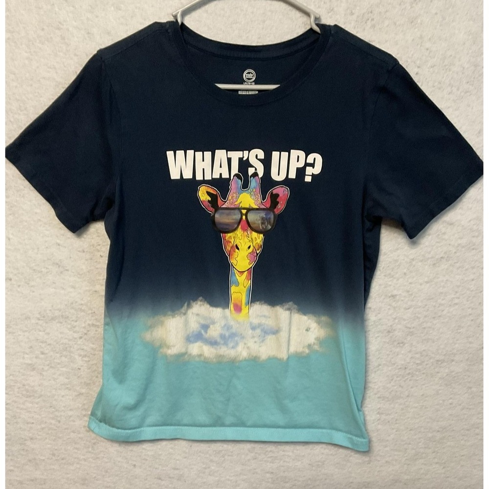Wonder Nation Shirt Girls Large 10-12 Blue Ombre What's Up Giraffe Graphic‎ Top